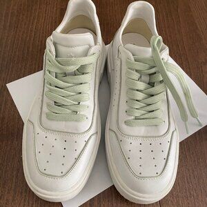 Stuart Weitzman Ryan Low-Top Sneakers (White & Pastel Green)